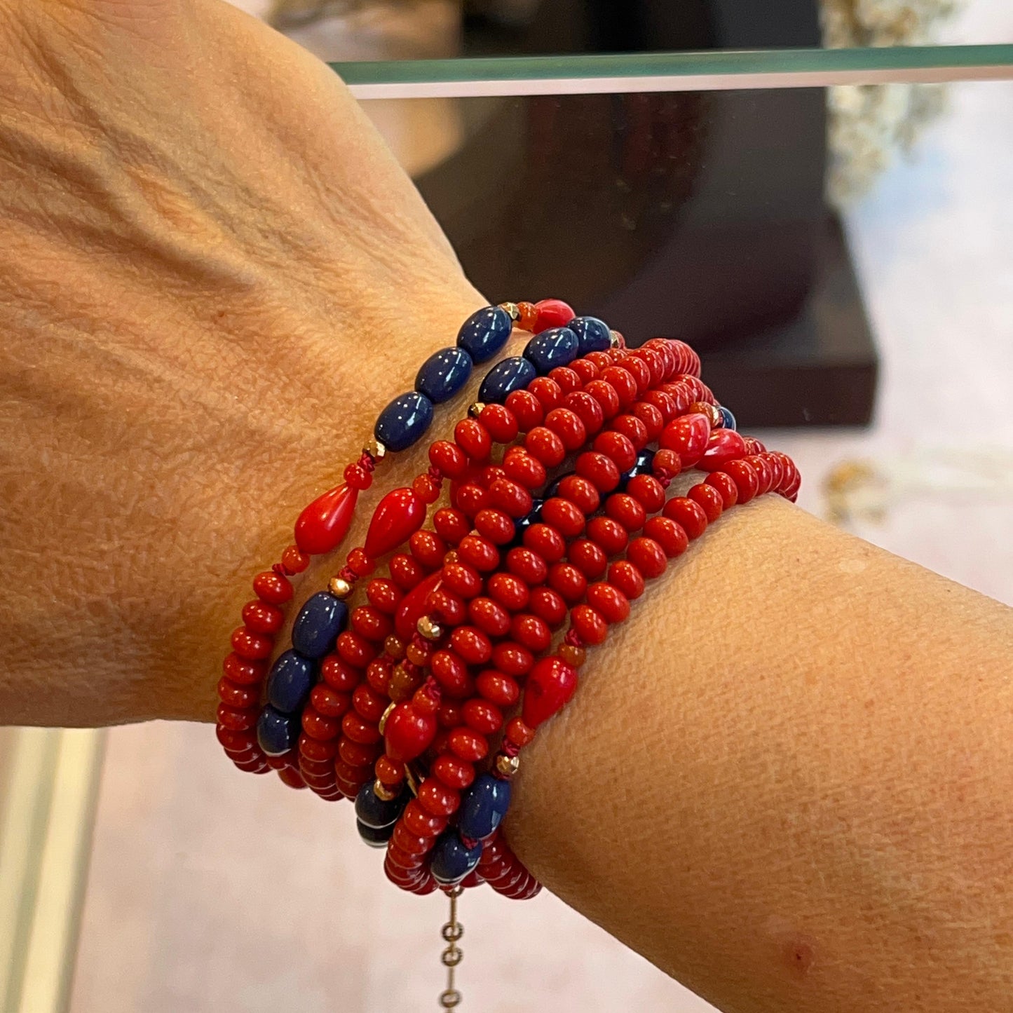 Collana Lunga Rossa e Blu Multigiro