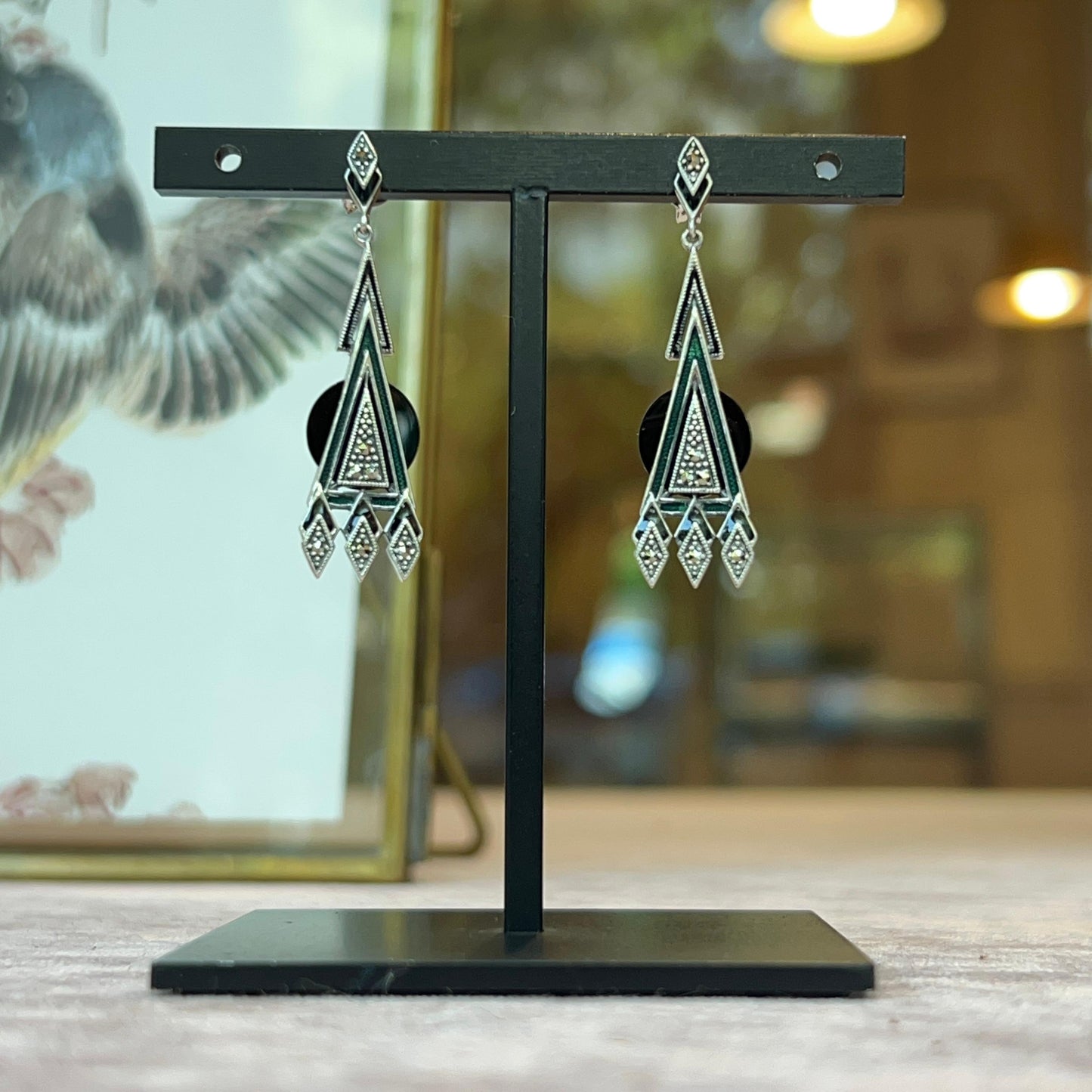 Orecchini Art Déco in Argento con Onice e Marcassiti