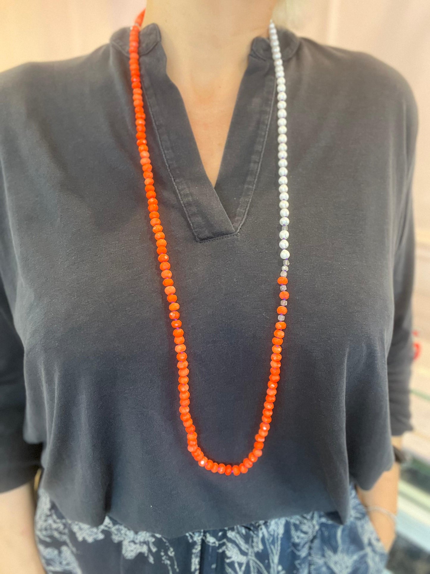 Collana Lunga con Bamboo e Perle