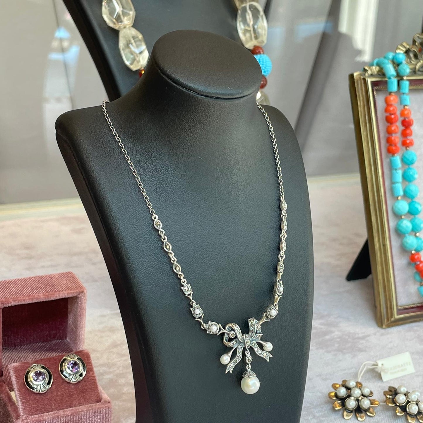 Collana Fiocco con Perle e Marcassiti