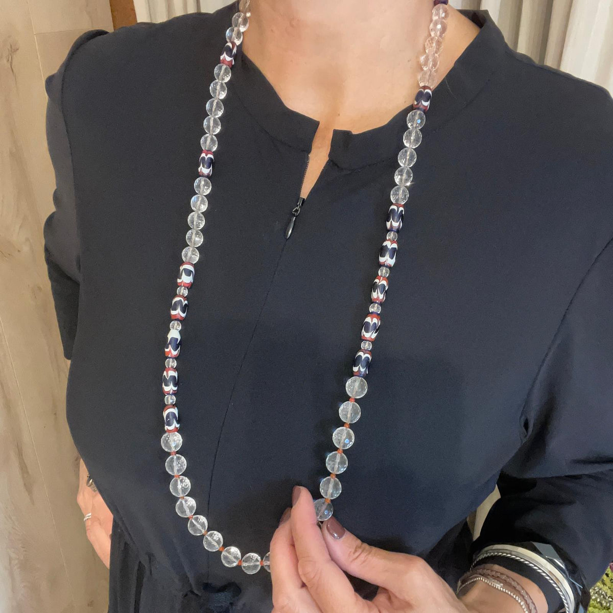 Collana Lunga Cristallo di Rocca e Vetro Veneziano