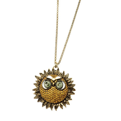 Collana Gufo in Ottone Dorato con Topazi e Occhi di Cristallo