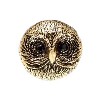 Anello Gufo Tondo - Gioiello Artigianale in Ottone Dorato con Occhi di Zaffiro