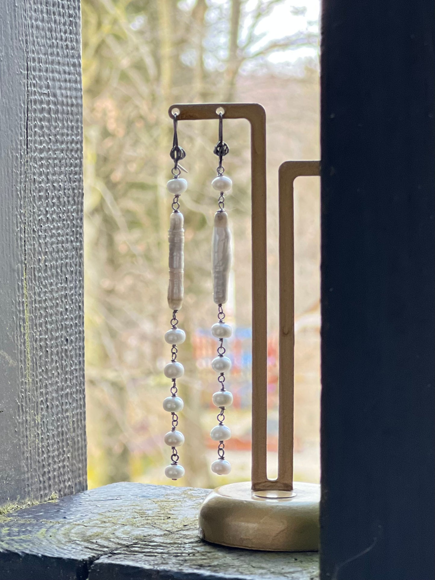 Orecchini Lunghi con Perle Scaramazze in Filigrana d’Argento (Codice: OE LSC 01)