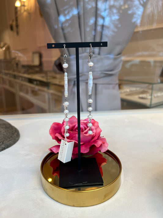 Orecchini Lunghi con Perle Scaramazze in Filigrana d’Argento (Codice: OE LSC 01)