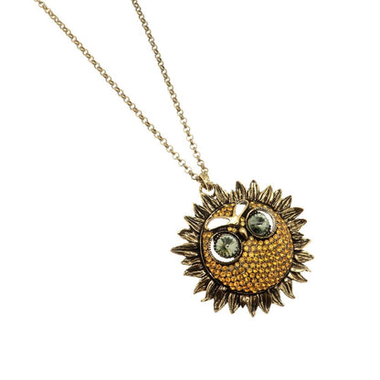 Collana Gufo in Ottone Dorato con Topazi e Occhi di Cristallo