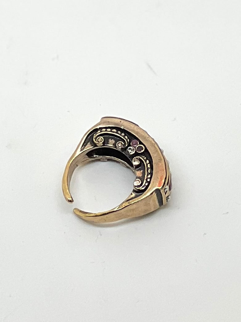 Anello Rinascimento - Anello Artigianale in Ottone Dorato con Rubini, Perline e Swarovski