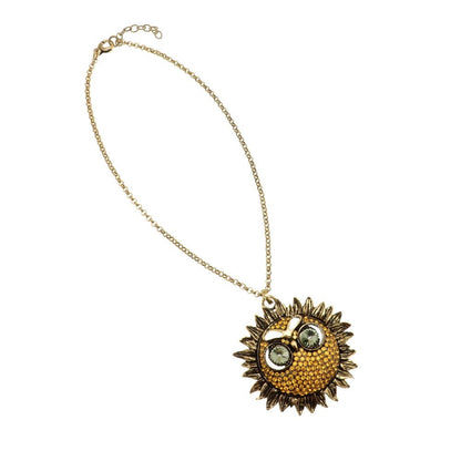 Collana Gufo in Ottone Dorato con Topazi e Occhi di Cristallo