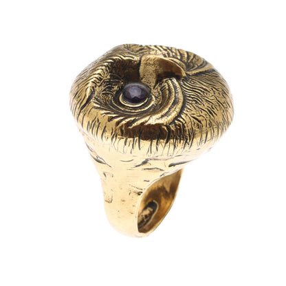 Anello Gufo Tondo - Gioiello Artigianale in Ottone Dorato con Occhi di Zaffiro