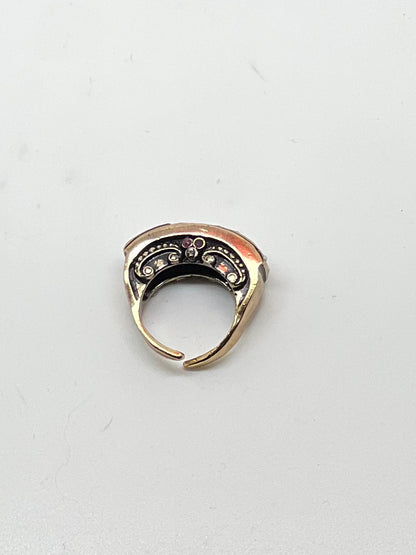 Anello Rinascimento - Anello Artigianale in Ottone Dorato con Rubini, Perline e Swarovski