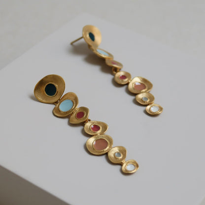 Orecchini Pendenti Maxi Cerchi Irregolari Oro Opaco con Smalti Multicolore (Codice: OR GE 008)