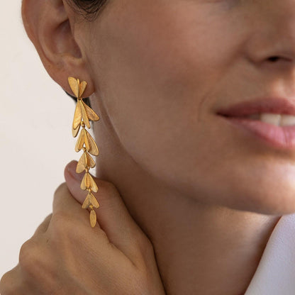 Orecchini Pendenti Foglia in oro 24K