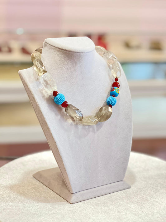 Collana Quarzo Fumé, Corniola & Murano (Codice: CO QF 001)