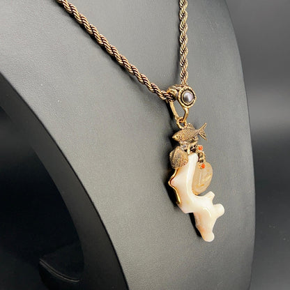 Collana Marina con Corallo Bianco e Perla Grigia