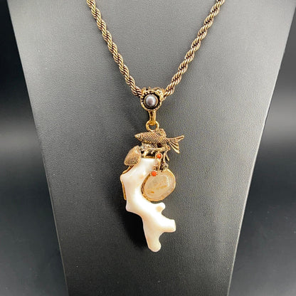 Collana Marina con Corallo Bianco e Perla Grigia