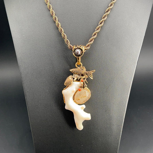 Collana Marina con Corallo Bianco e Perla Grigia
