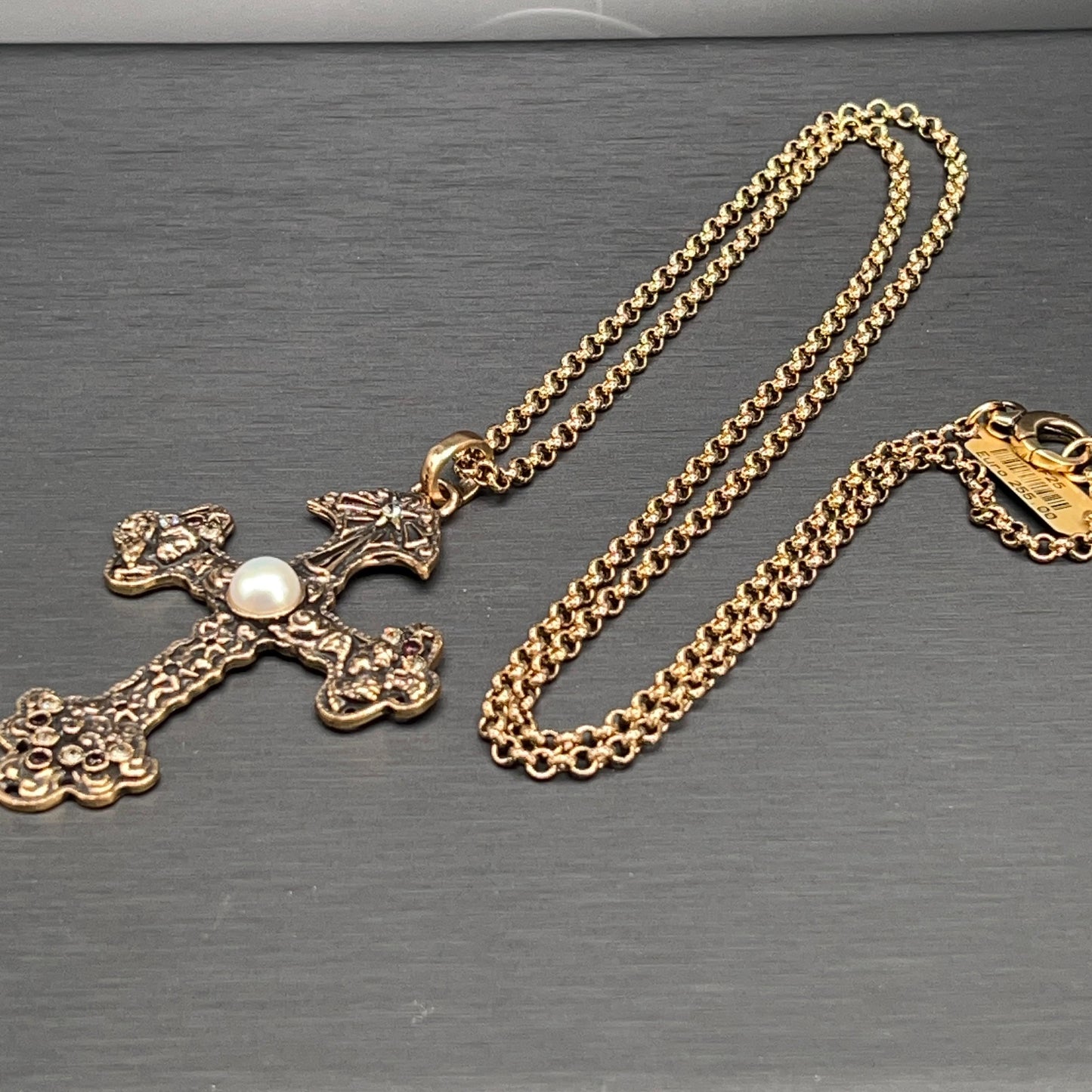 Collana Croce Barocca con Perla