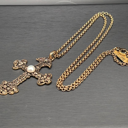 Collana Croce Barocca con Perla