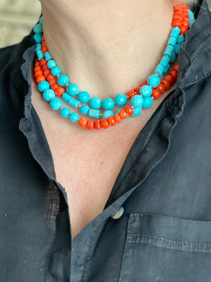 Collana Turchese e Corallo a Nodi