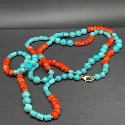 Collana Turchese e Corallo a Nodi