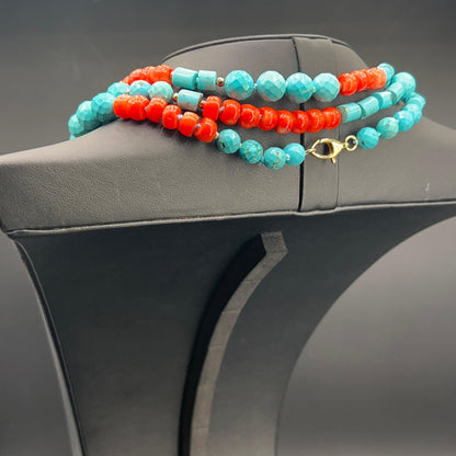 Collana Turchese e Corallo a Nodi