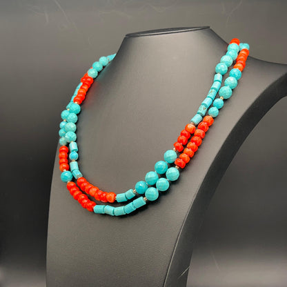 Collana Turchese e Corallo a Nodi