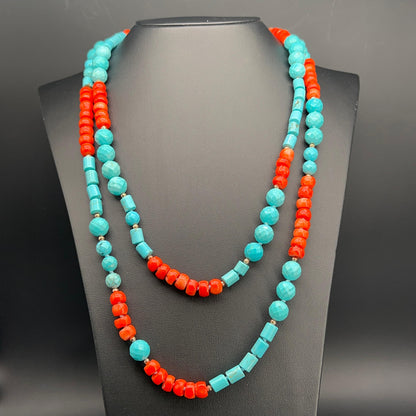 Collana Turchese e Corallo a Nodi