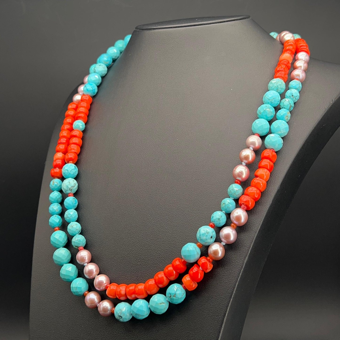 Collana Lunga Malva Turchese e Corallo