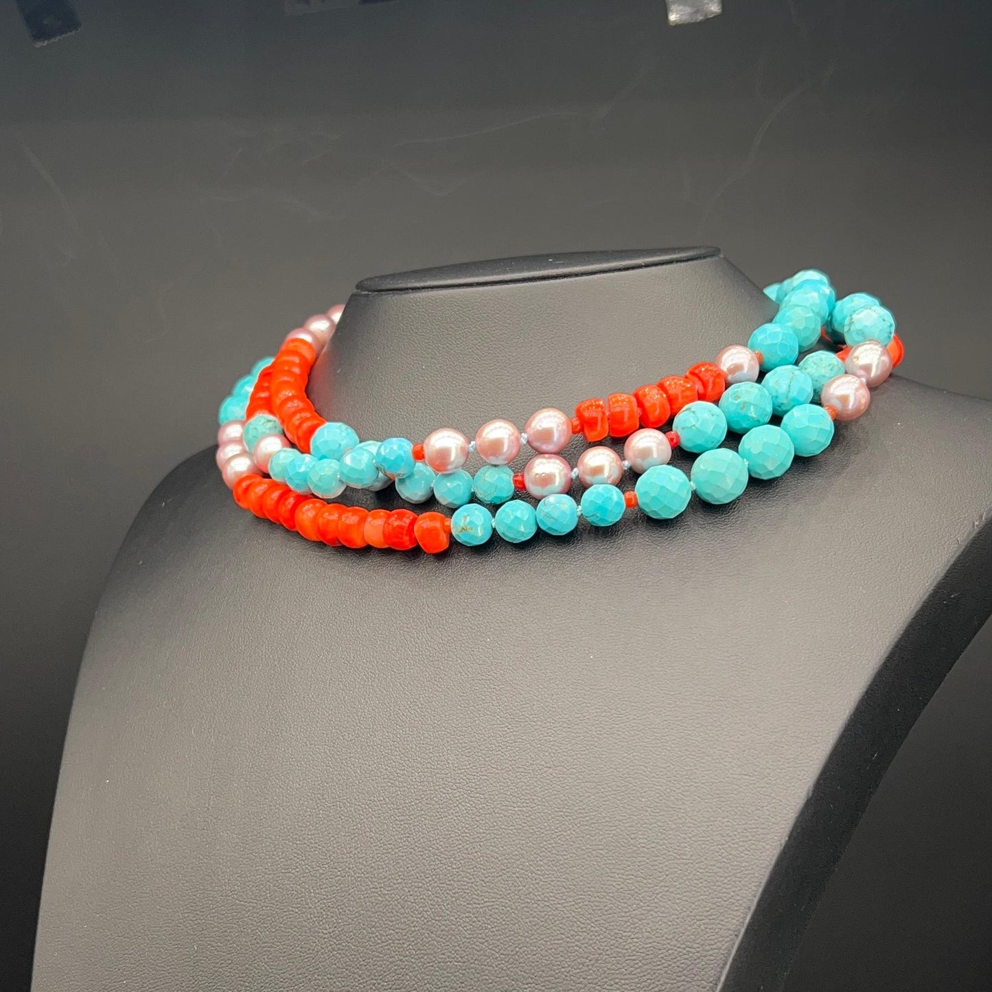 Collana Lunga Malva Turchese e Corallo