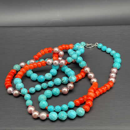 Collana Lunga Malva Turchese e Corallo