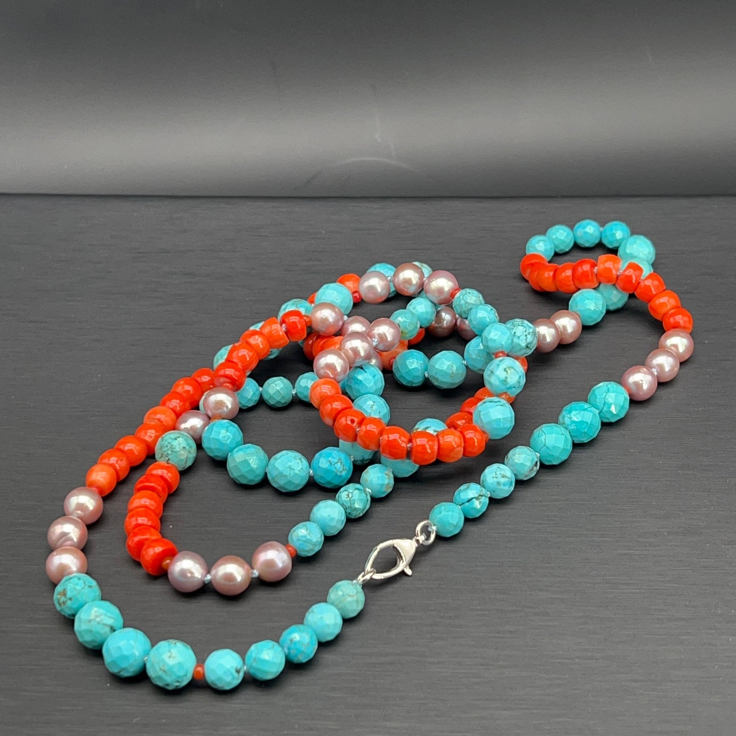 Collana Lunga Malva Turchese e Corallo