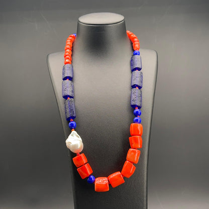 Collana Corallo Blu e Perla Scaramazza