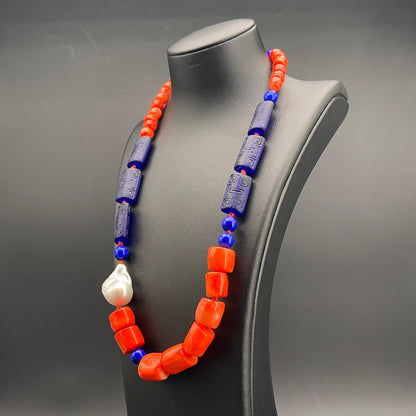 Collana Corallo Blu e Perla Scaramazza