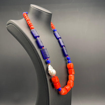 Collana Corallo Blu e Perla Scaramazza