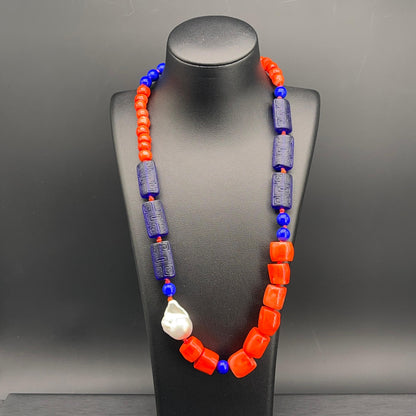 Collana Corallo Blu e Perla Scaramazza