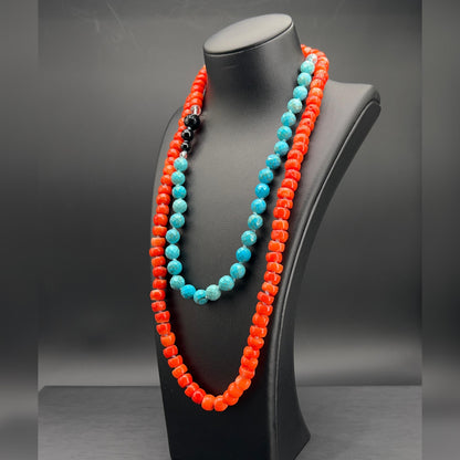 Collana Lunga Turchese e Rosso