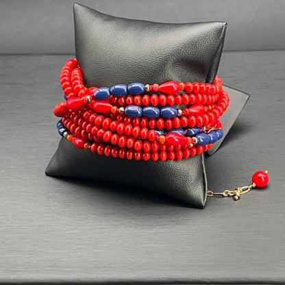Collana Lunga Rossa e Blu Multigiro