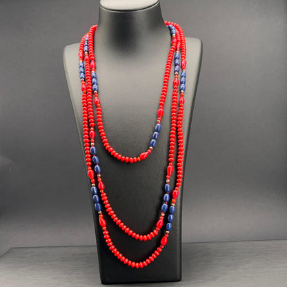 Collana Lunga Rossa e Blu Multigiro