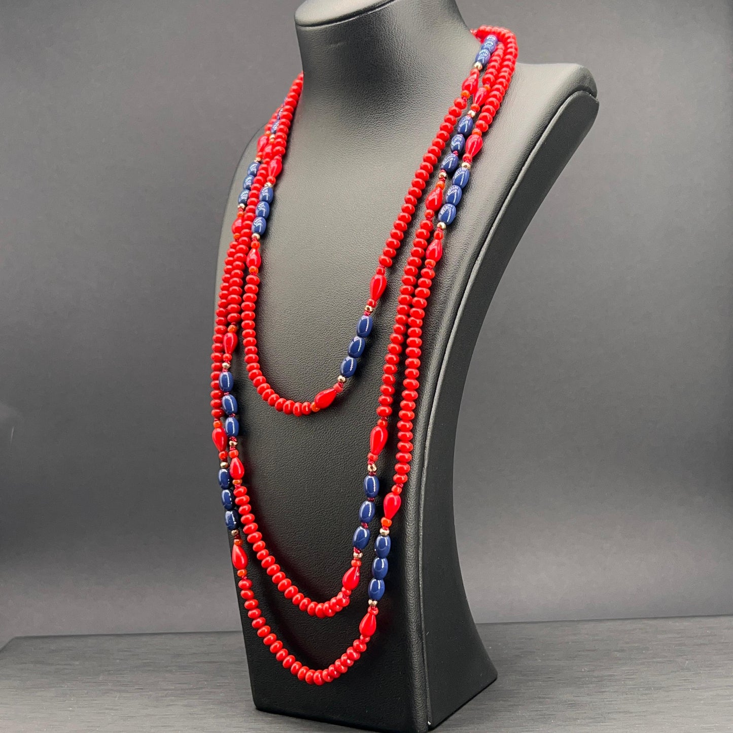 Collana Lunga Rossa e Blu Multigiro