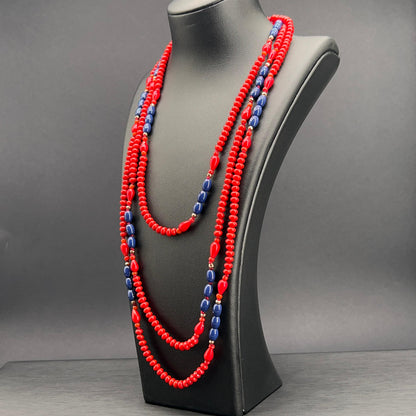 Collana Lunga Rossa e Blu Multigiro