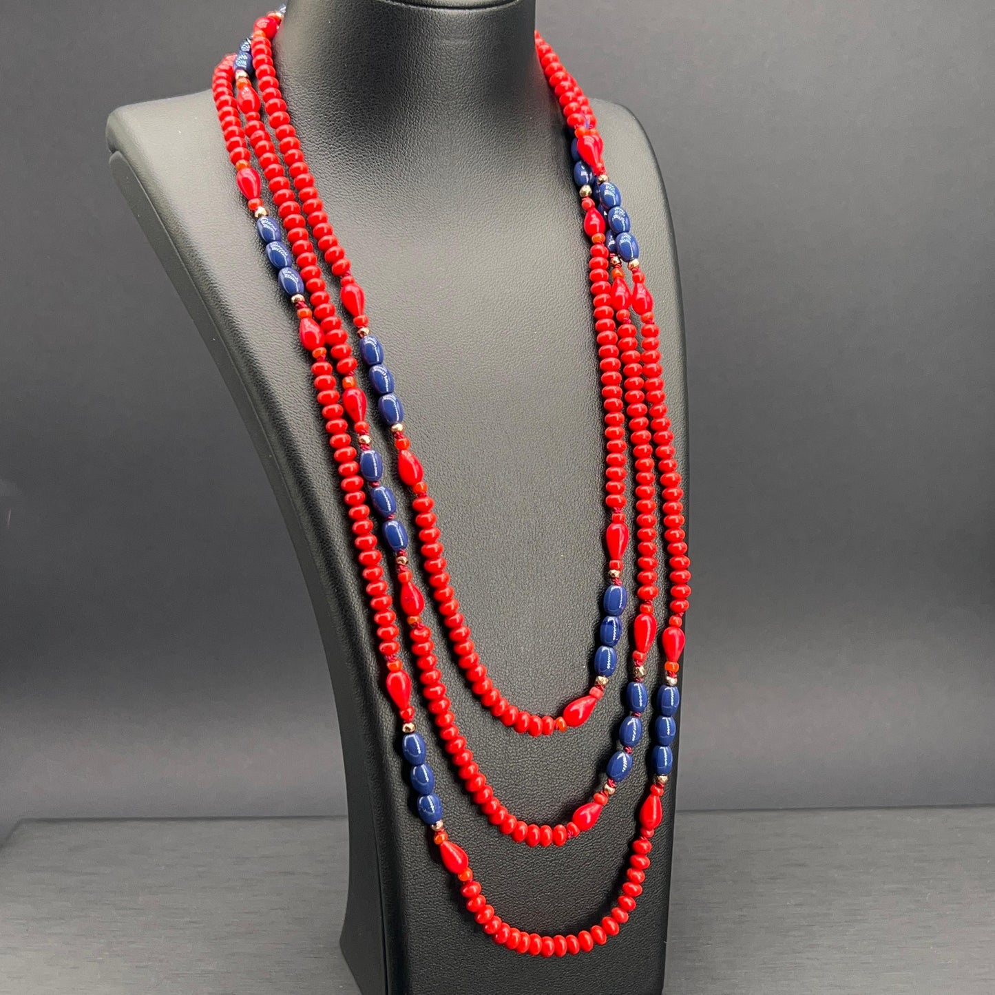 Collana Lunga Rossa e Blu Multigiro