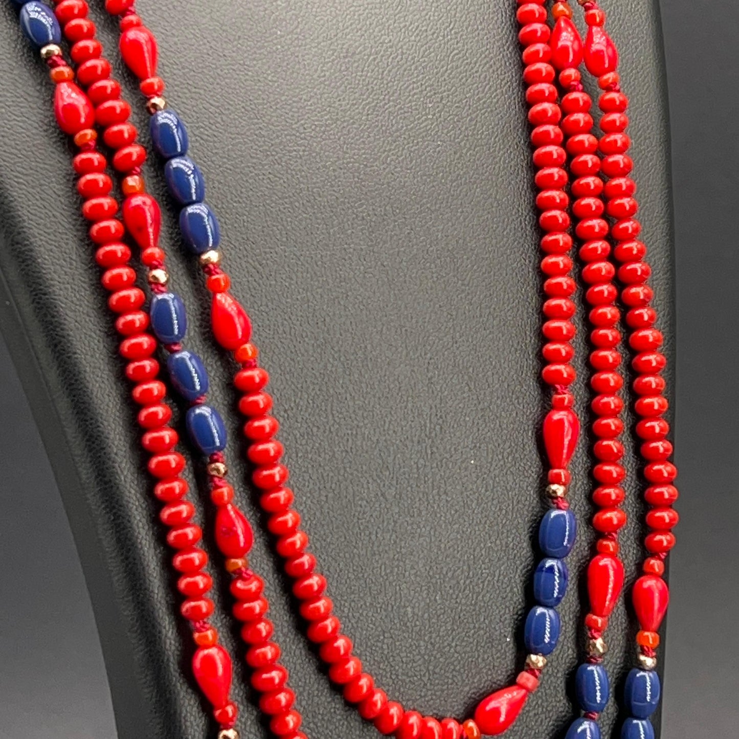 Collana Lunga Rossa e Blu Multigiro