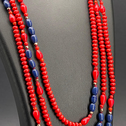 Collana Lunga Rossa e Blu Multigiro