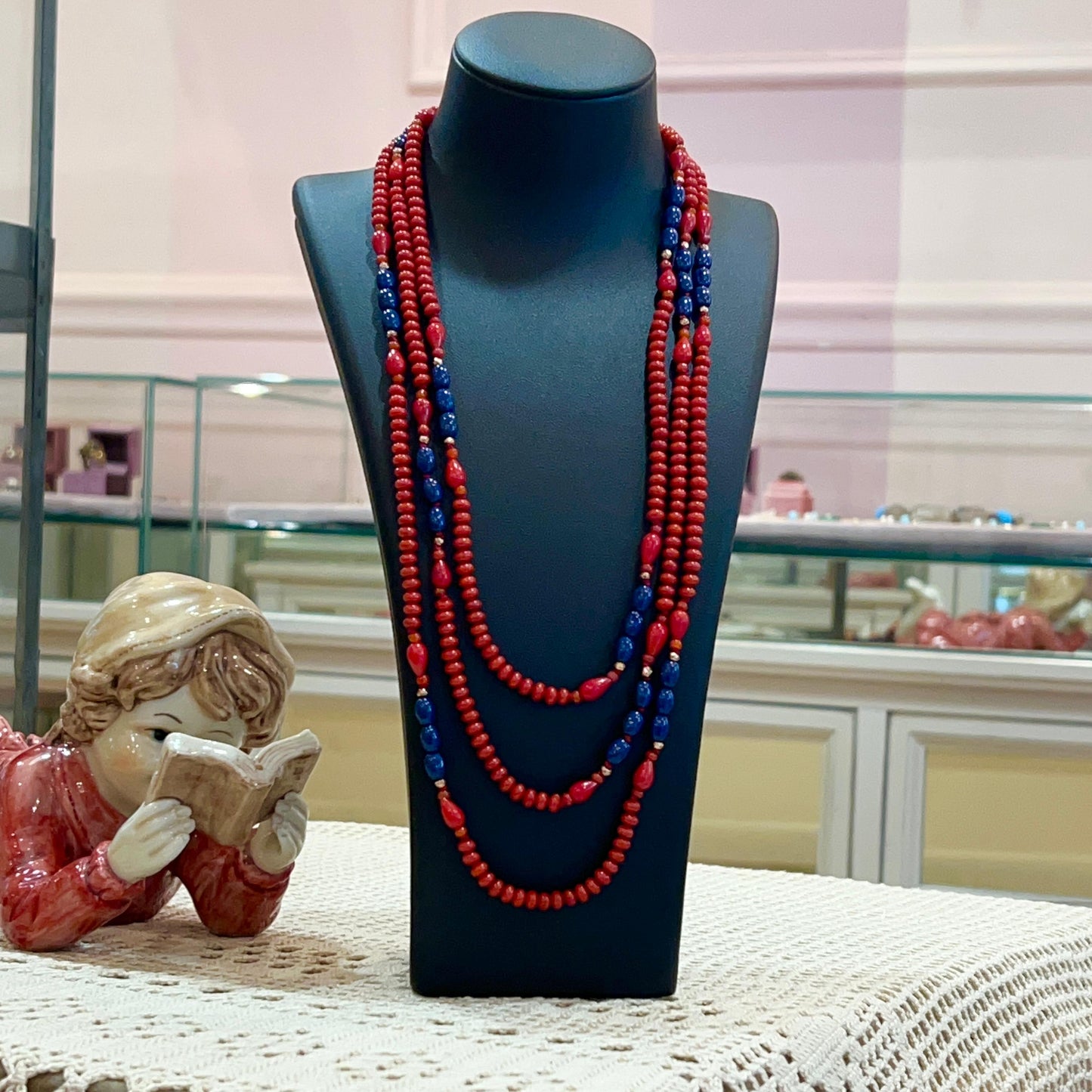 Collana Lunga Rossa e Blu Multigiro