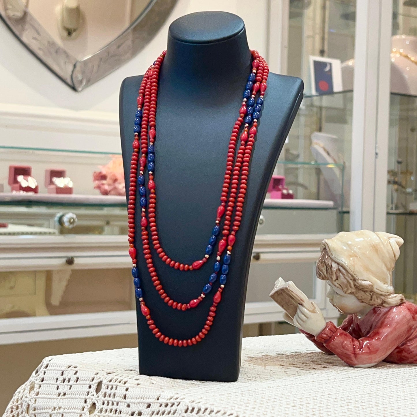 Collana Lunga Rossa e Blu Multigiro
