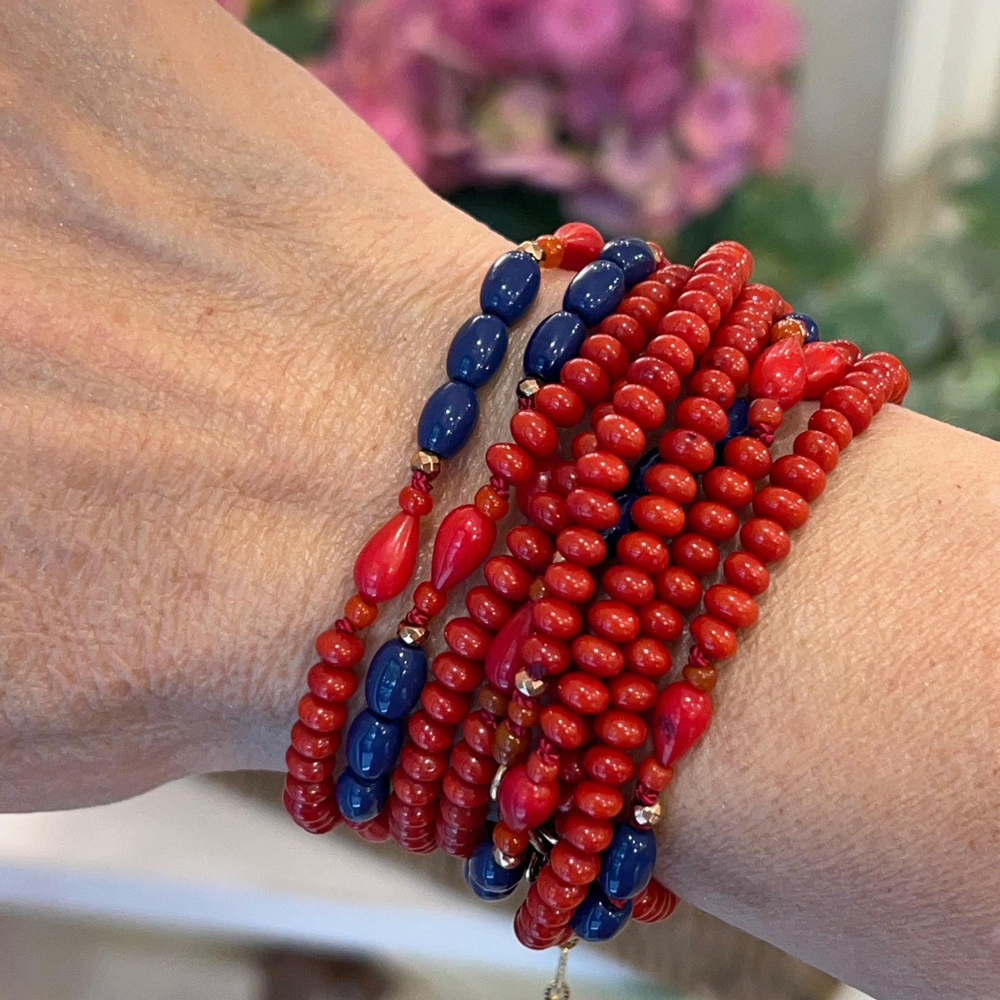 Collana Lunga Rossa e Blu Multigiro