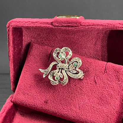 Spilla Fiocco Art Nouveau con Marcassiti e Smeraldi