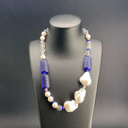 Collana a Nodi con Cristallo di Rocca, Perle Scaramazze e Vetro di Murano