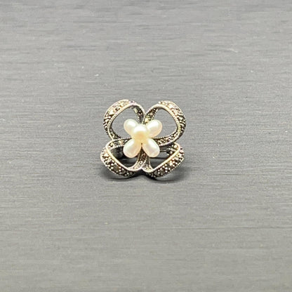 Spilla Fiore in Argento con Marcassiti e Perle di Fiume
