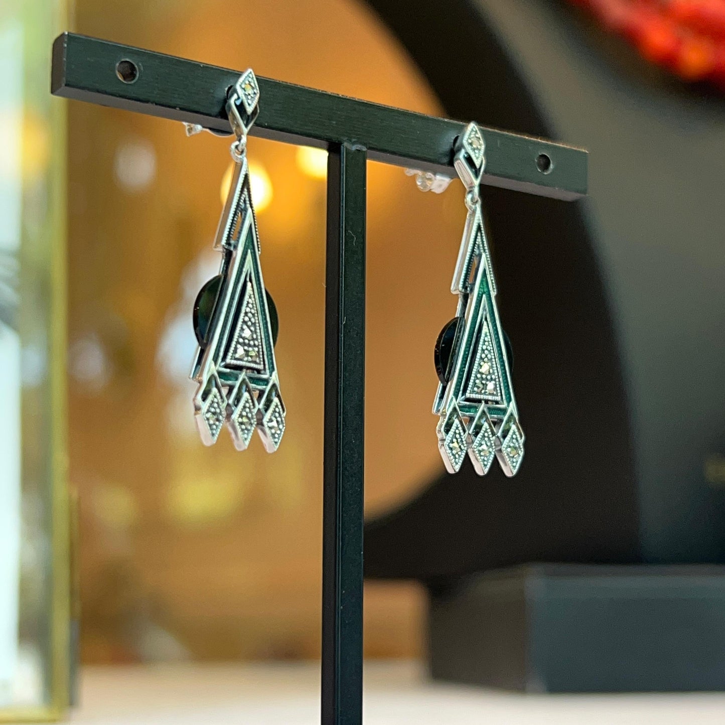 Orecchini Art Déco in Argento con Onice e Marcassiti
